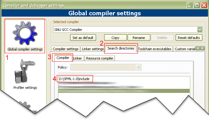 Screenshot of the dialog box for setting up the include path