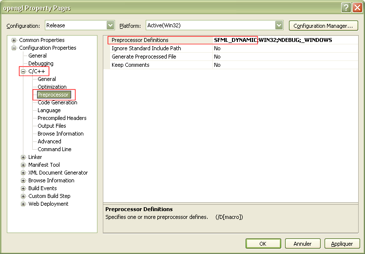 Screenshot of the dialog box for linking with dynamic libraries