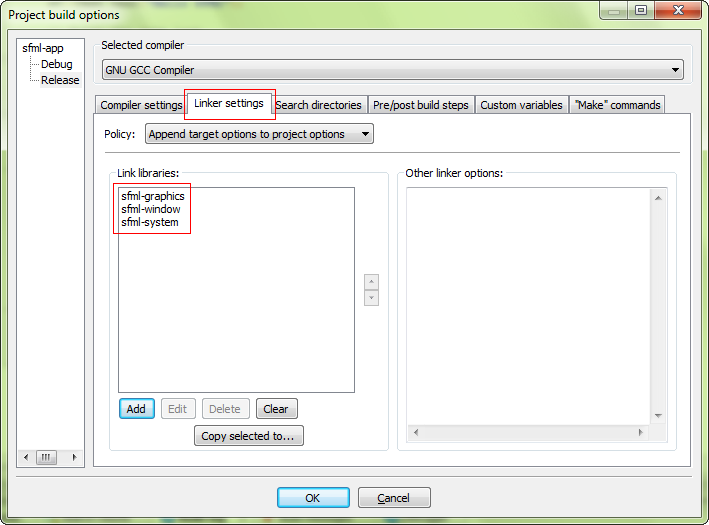 Capture d'écran de la boîte de dialogue pour configurer les bibliothèques du projet