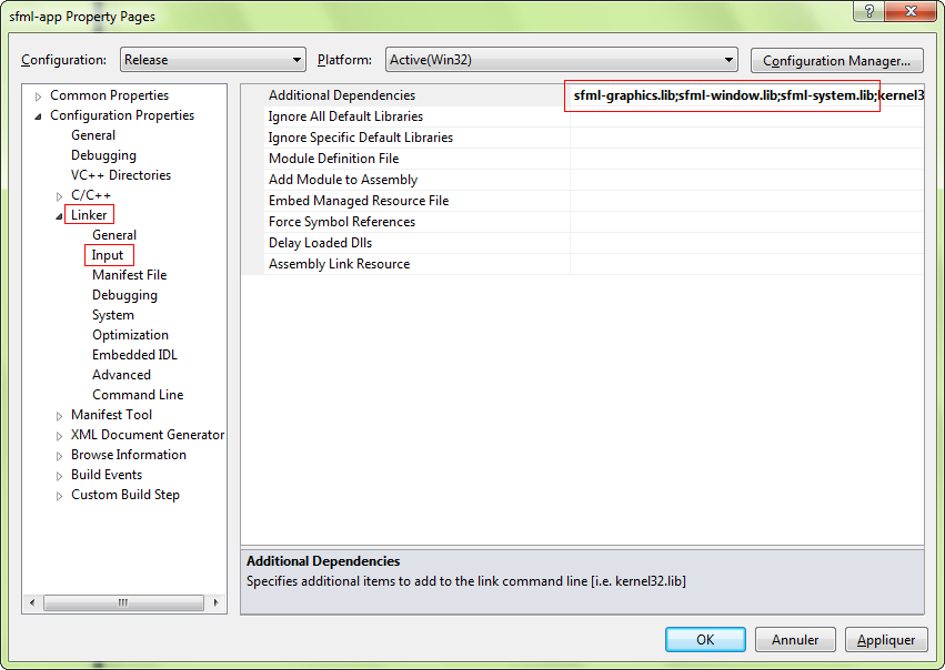 Screenshot of the dialog box for setting up the project's libraries